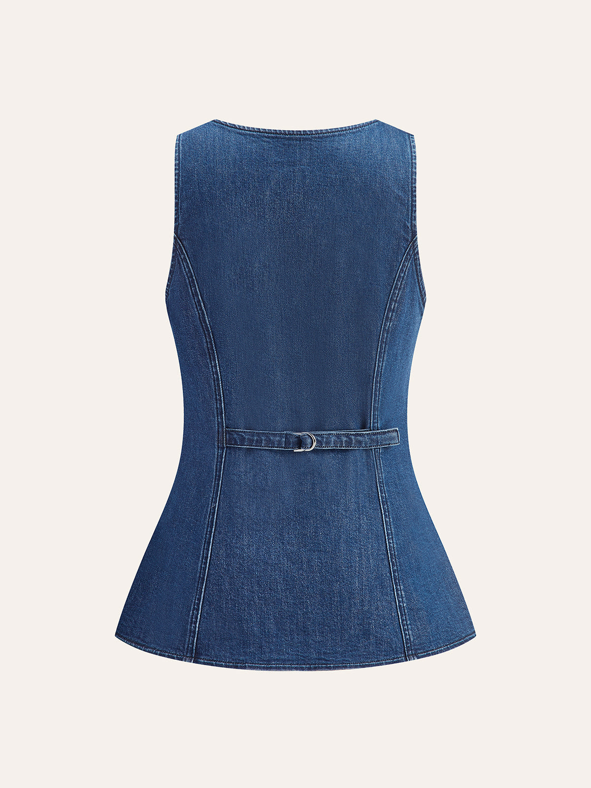Metal Button Tie-Back Denim V-Neck Shorts Set with Elastic Waistband