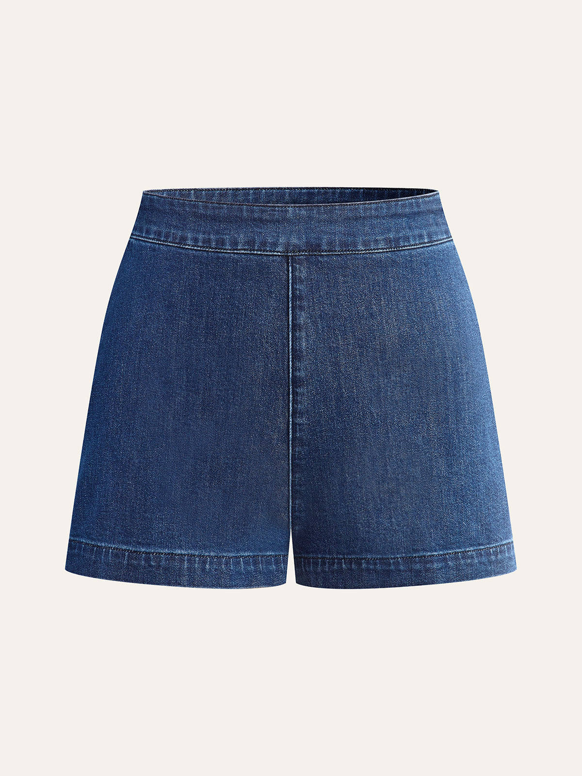 Metal Button Tie-Back Denim V-Neck Shorts Set with Elastic Waistband