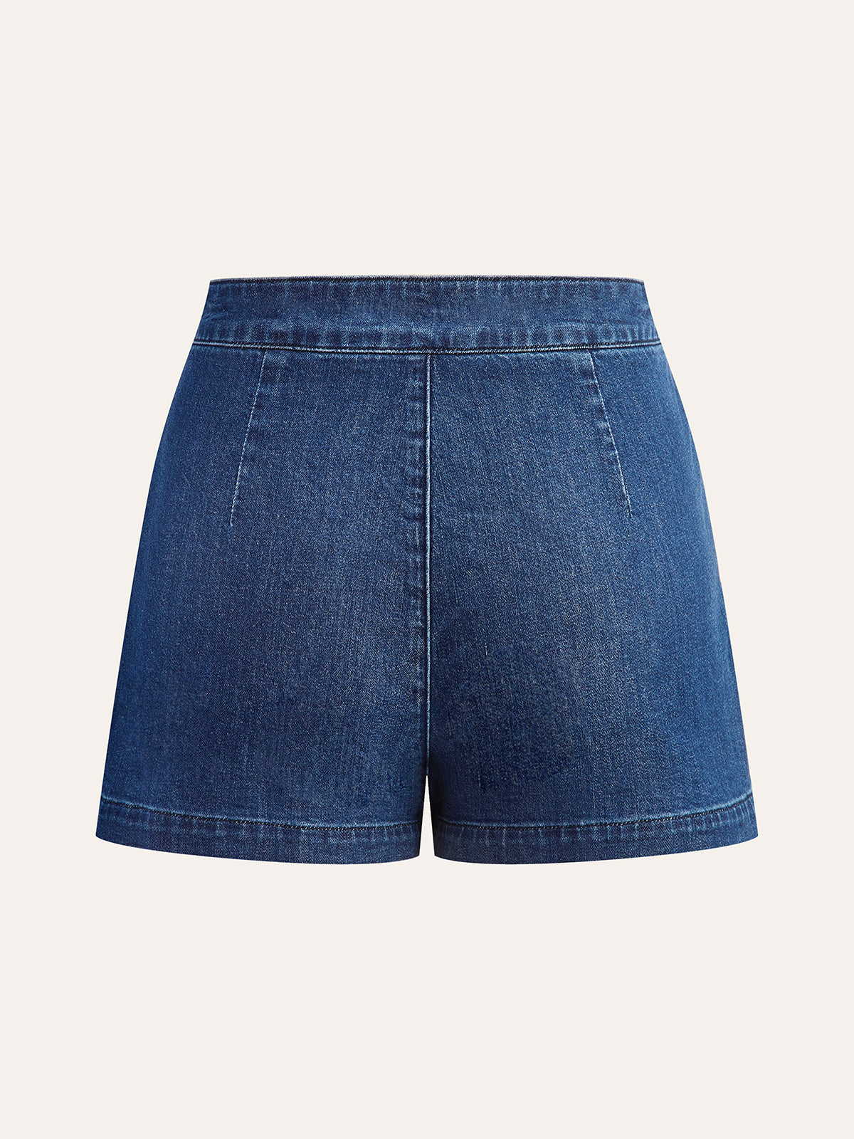 Metal Button Tie-Back Denim V-Neck Shorts Set with Elastic Waistband