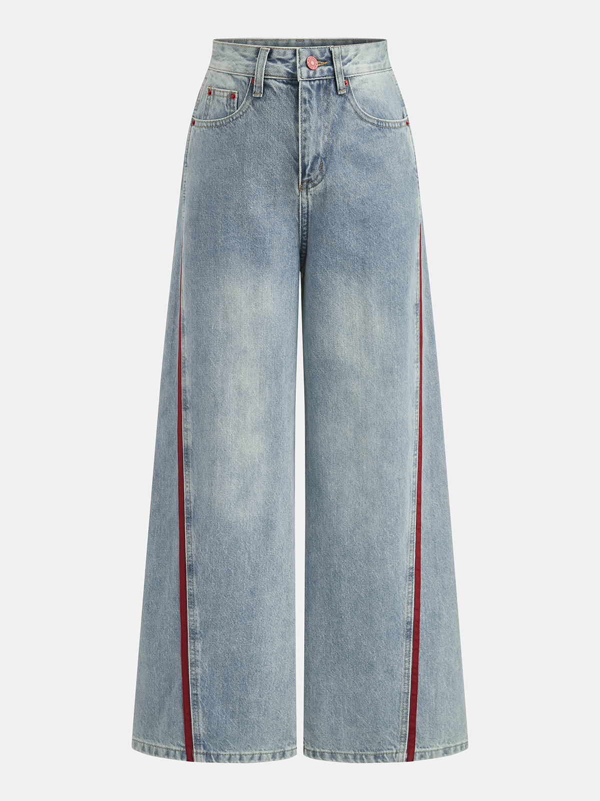 Side Stripe Curved Leg Denim Jeans for Women Casual Fit