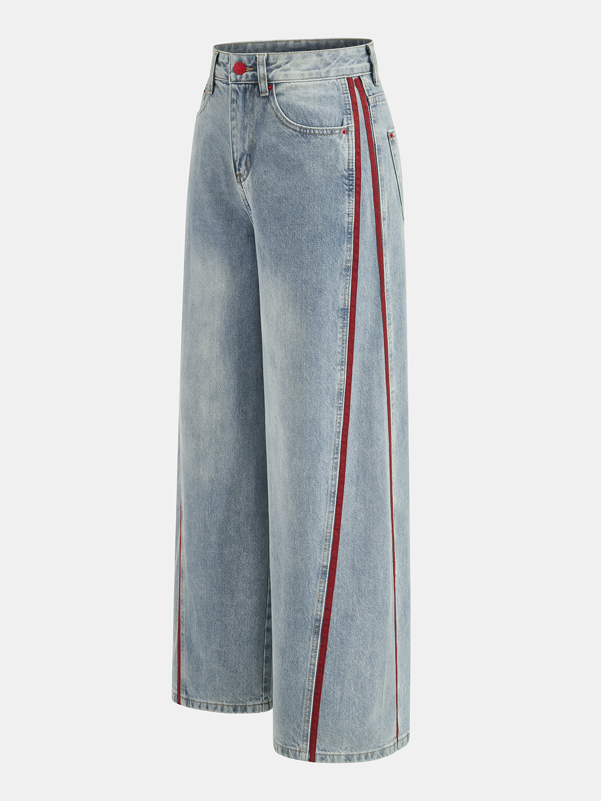 Side Stripe Curved Leg Denim Jeans for Women Casual Fit