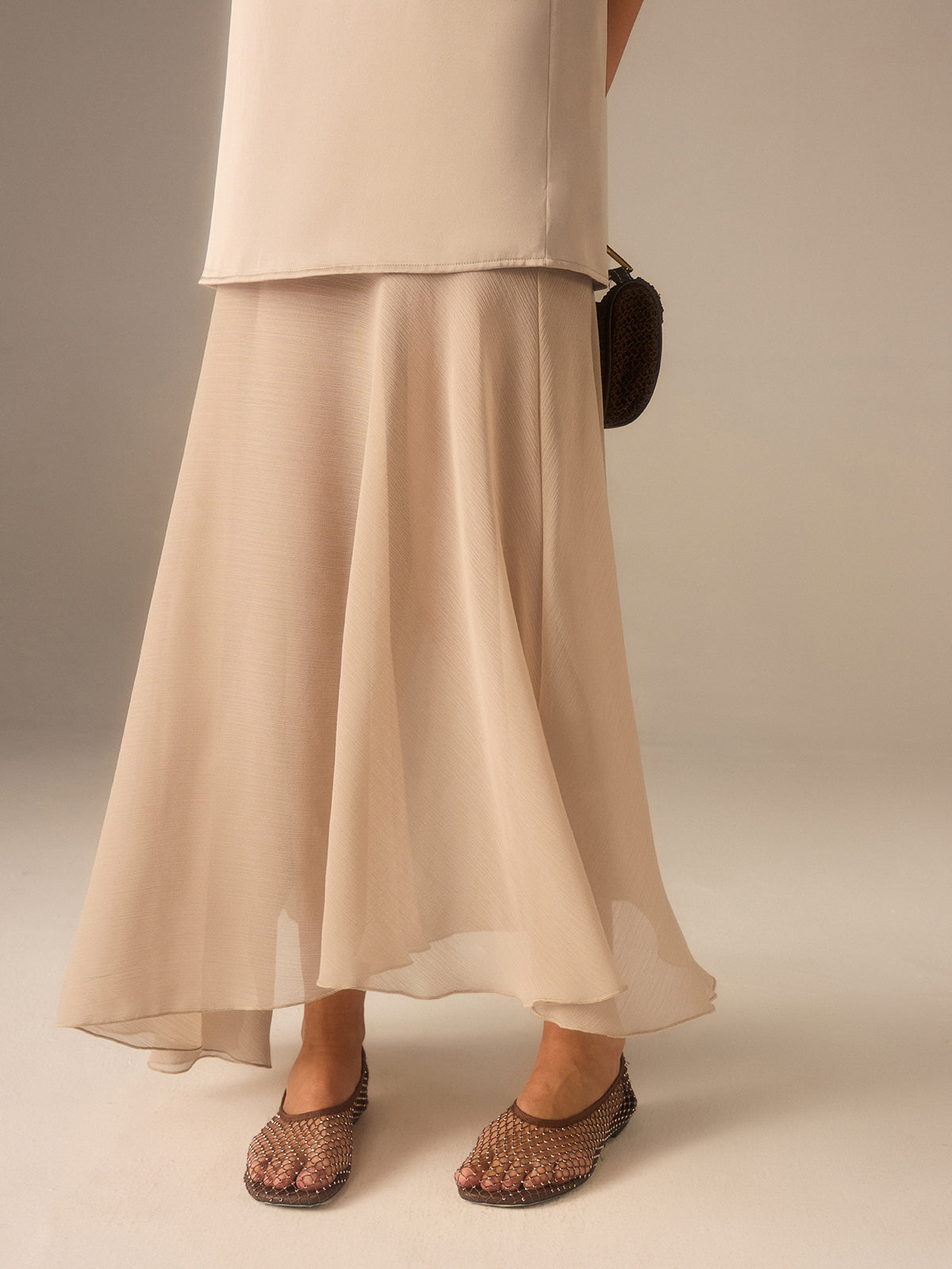 2 in 1 Semi-Sheer Chiffon Cami Maxi Dress with Adjustable Straps