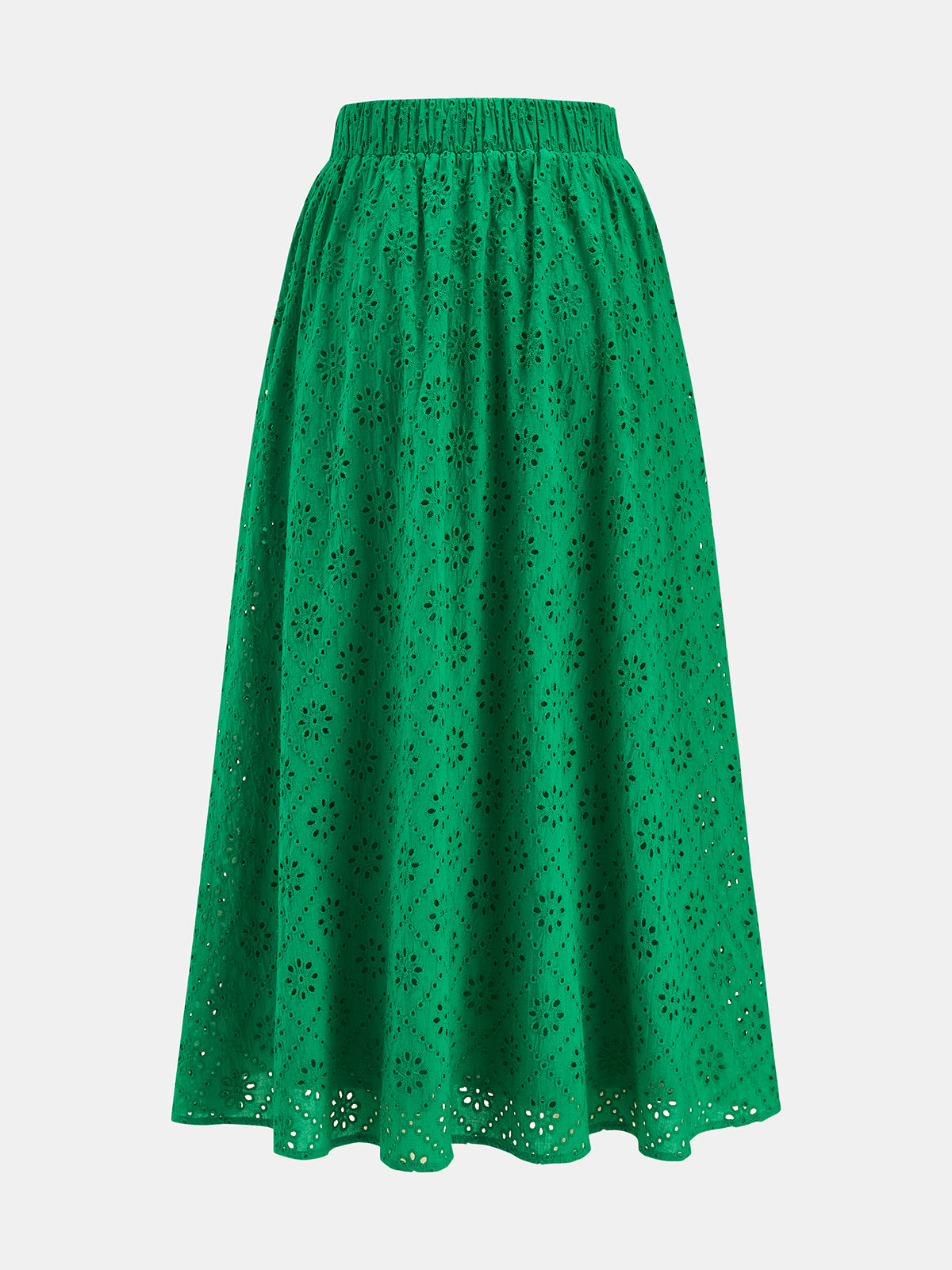 Eyelet Embroidered Top & Midi Skirt Set for Women Casual Wear