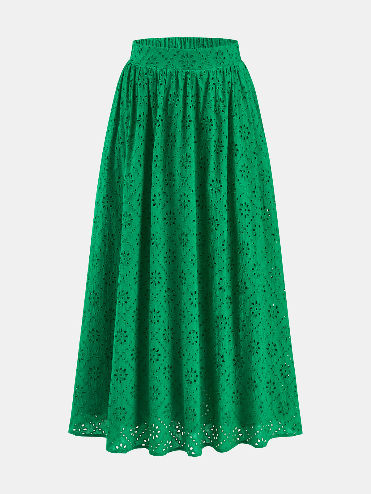 Eyelet Embroidered Top & Midi Skirt Set for Women Casual Wear