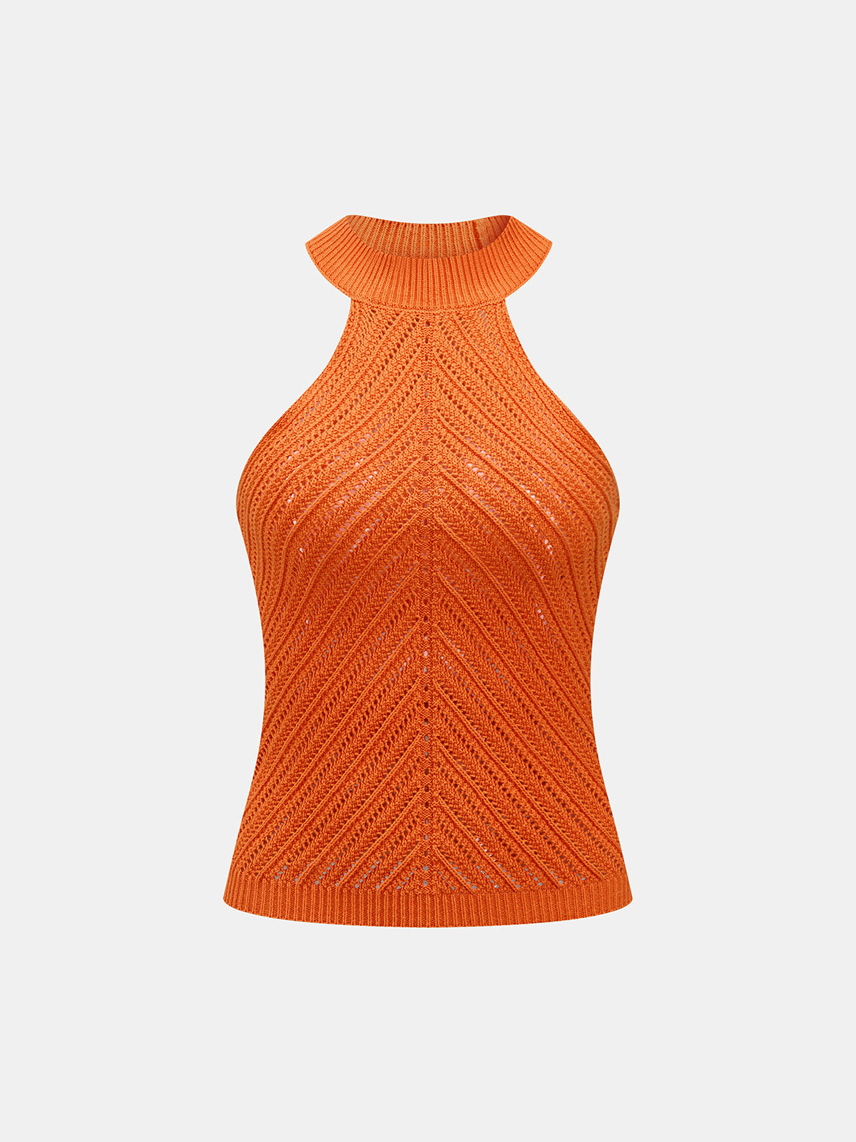 Openwork Knit Halter Neck Top for Summer Casual Wear