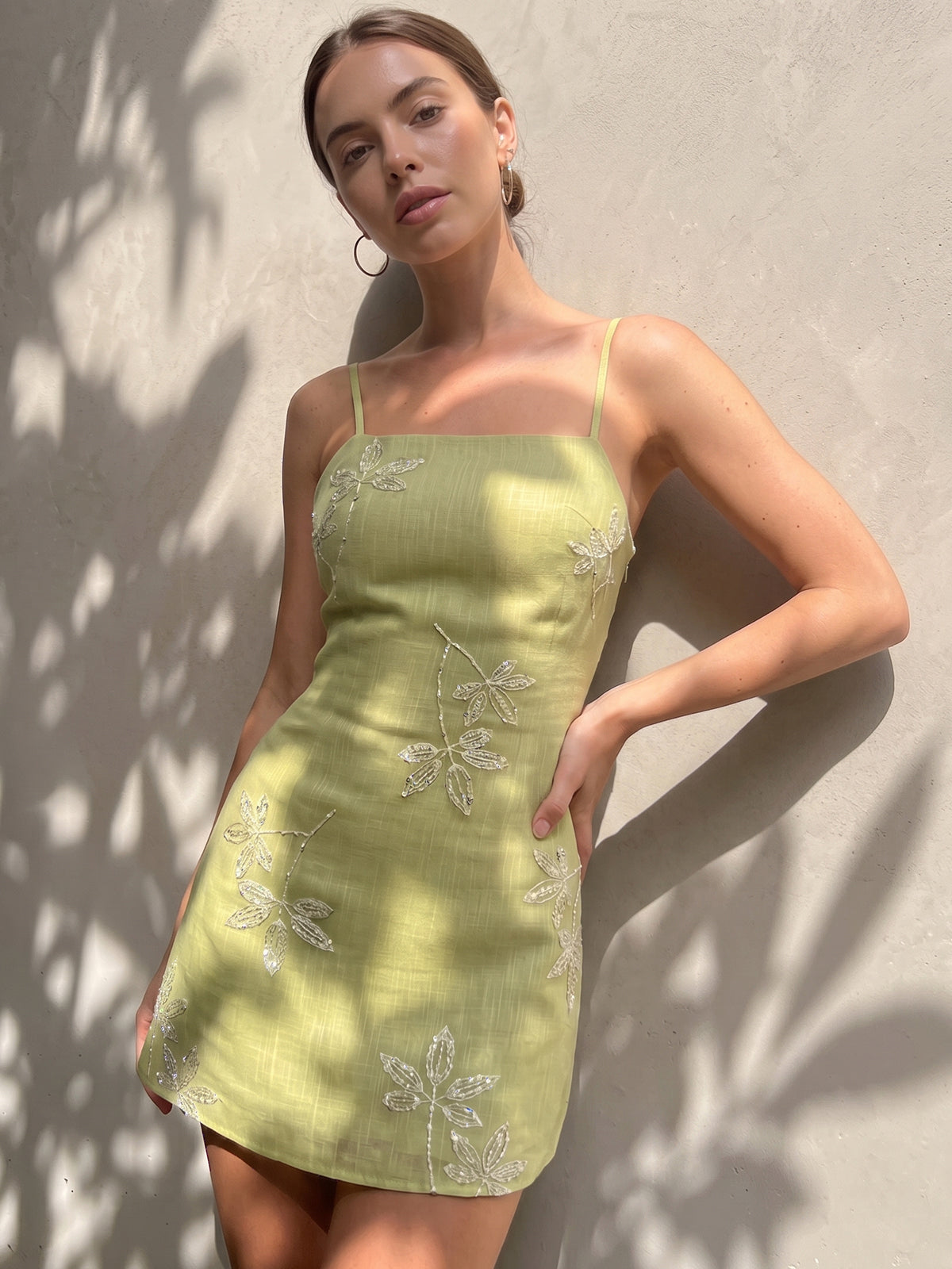Sequin Leaf Embellished Slip Dress for Evening Events