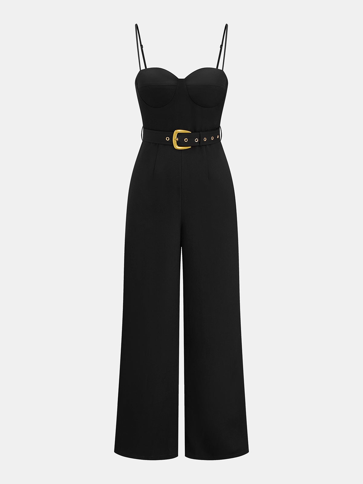 Belted Cami Wide Leg Jumpsuit with Pockets and Adjustable Straps