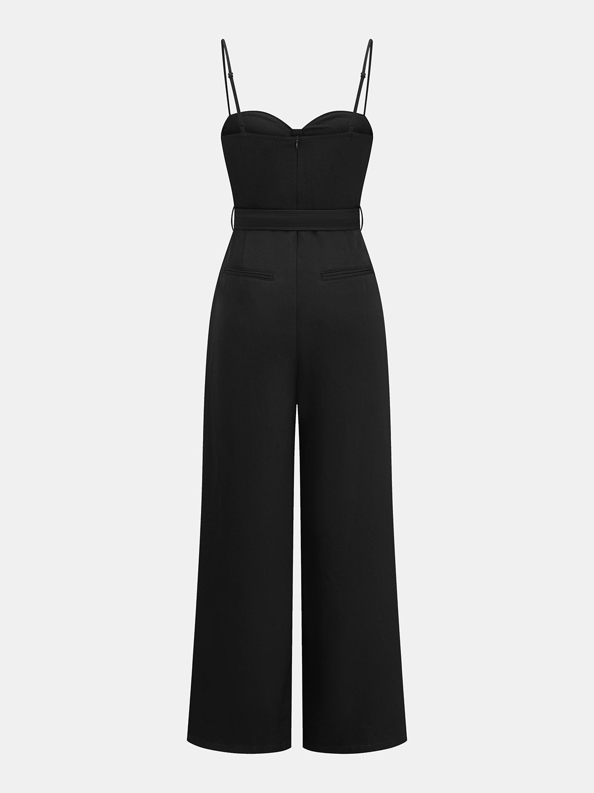 Belted Cami Wide Leg Jumpsuit with Pockets and Adjustable Straps