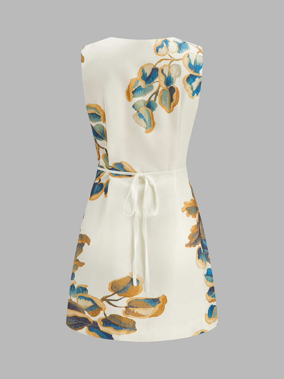 Eyelet Trim Leaf Print Sleeveless Mini Dress for Women Summer Casual