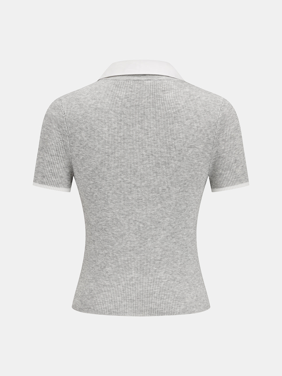 Fake Collar Ribbed Knit Short Sleeve Top Women's Casual Comfort Fit