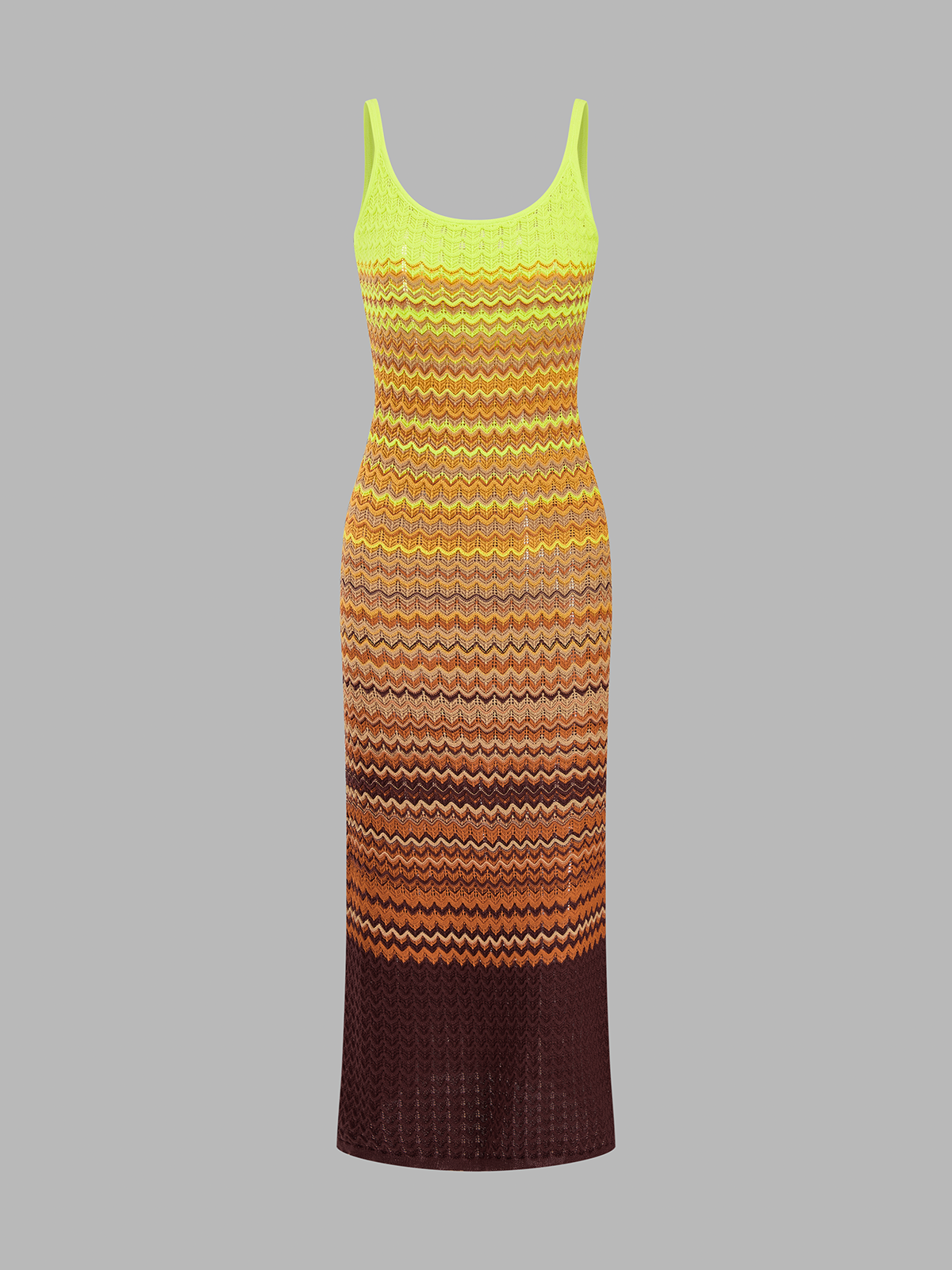 Gradient Chevron Knit Midi Dress with Belted Waist Detail