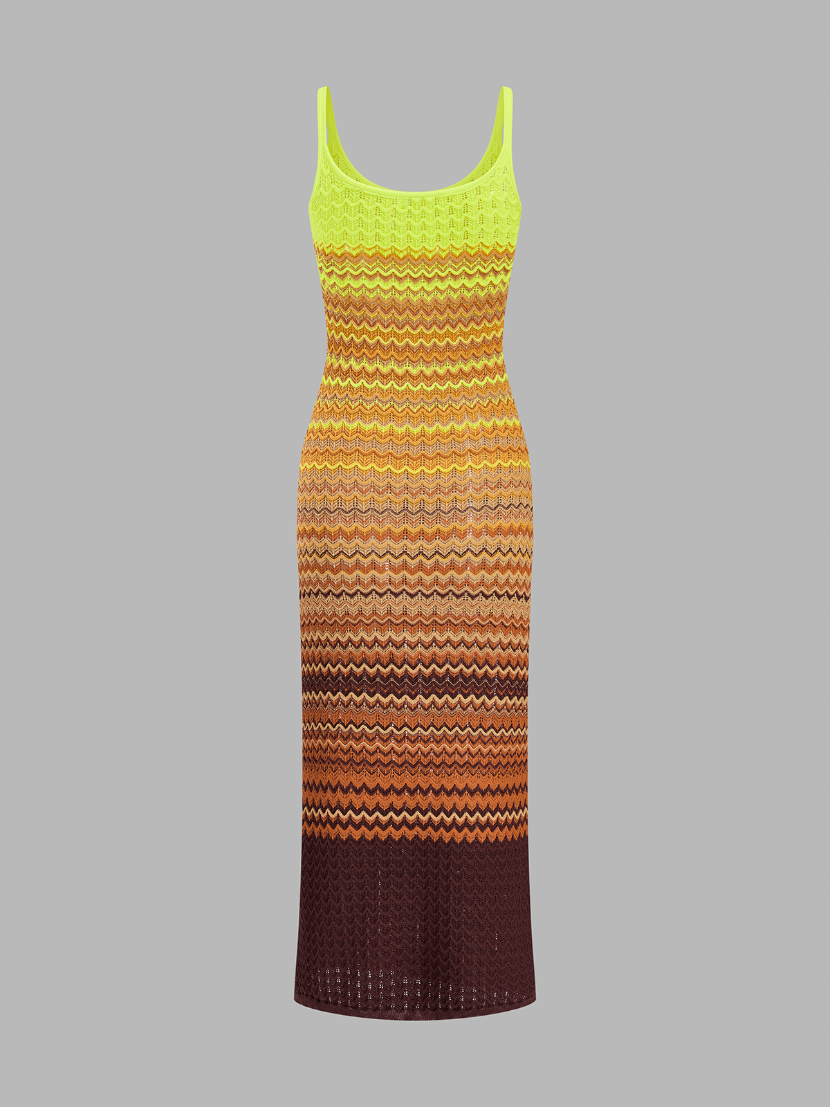 Gradient Chevron Knit Midi Dress with Belted Waist Detail