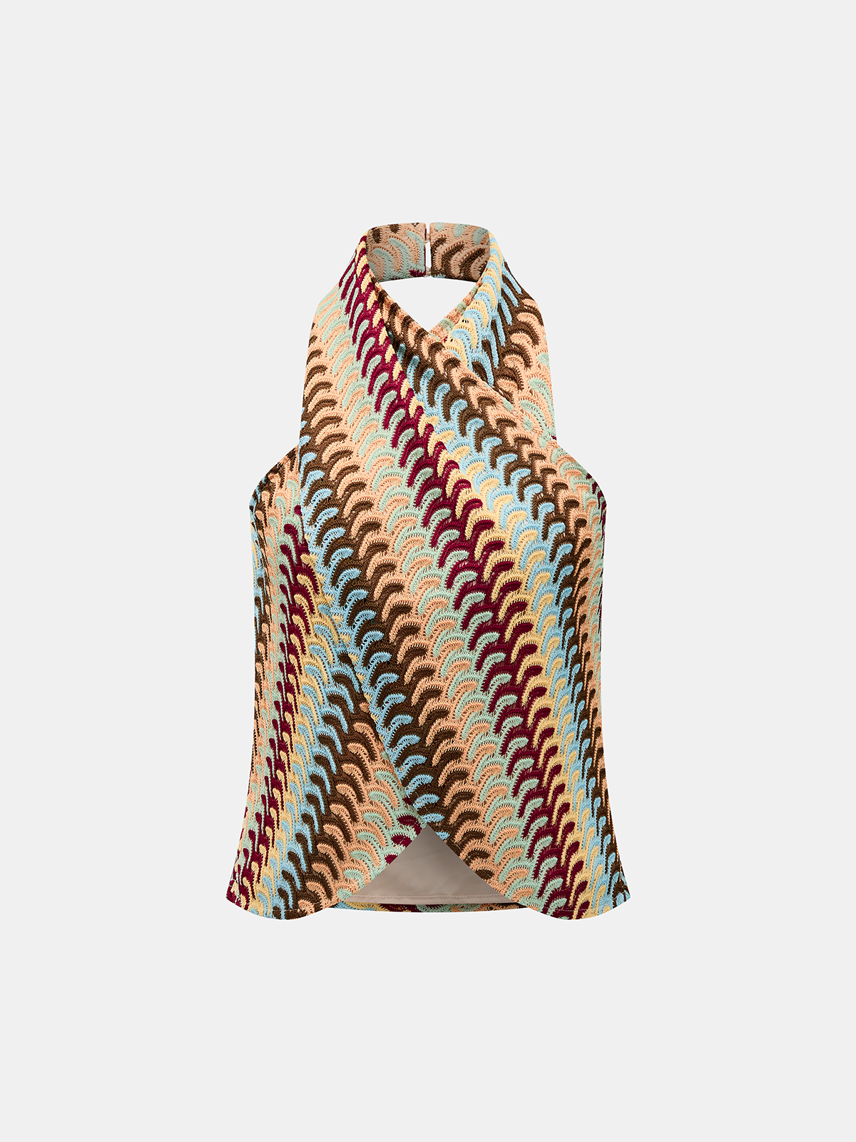Multicolor Striped Knit Halter Top & Pants Set, Summer Beach Outfit Women