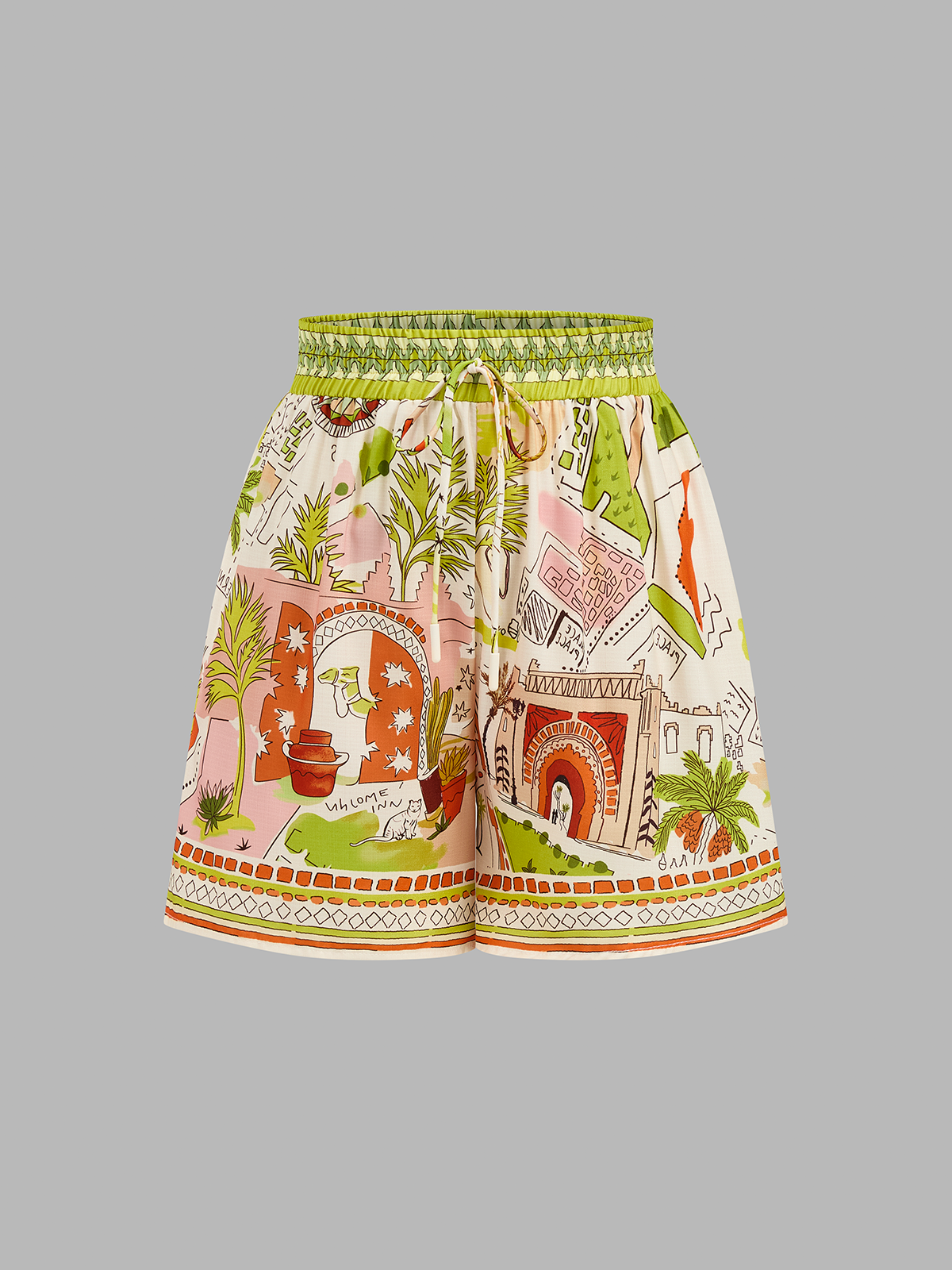 Printed Short Sleeve Shirt & Drawstring Shorts Set for Men Summer Beach Wear