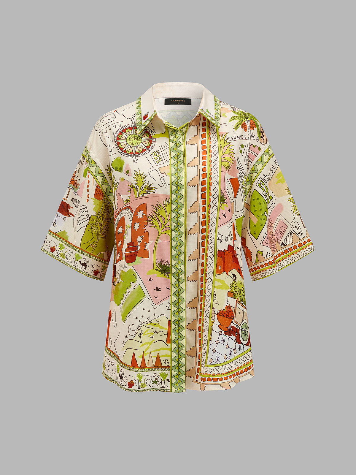 Printed Short Sleeve Shirt & Drawstring Shorts Set for Men Summer Beach Wear