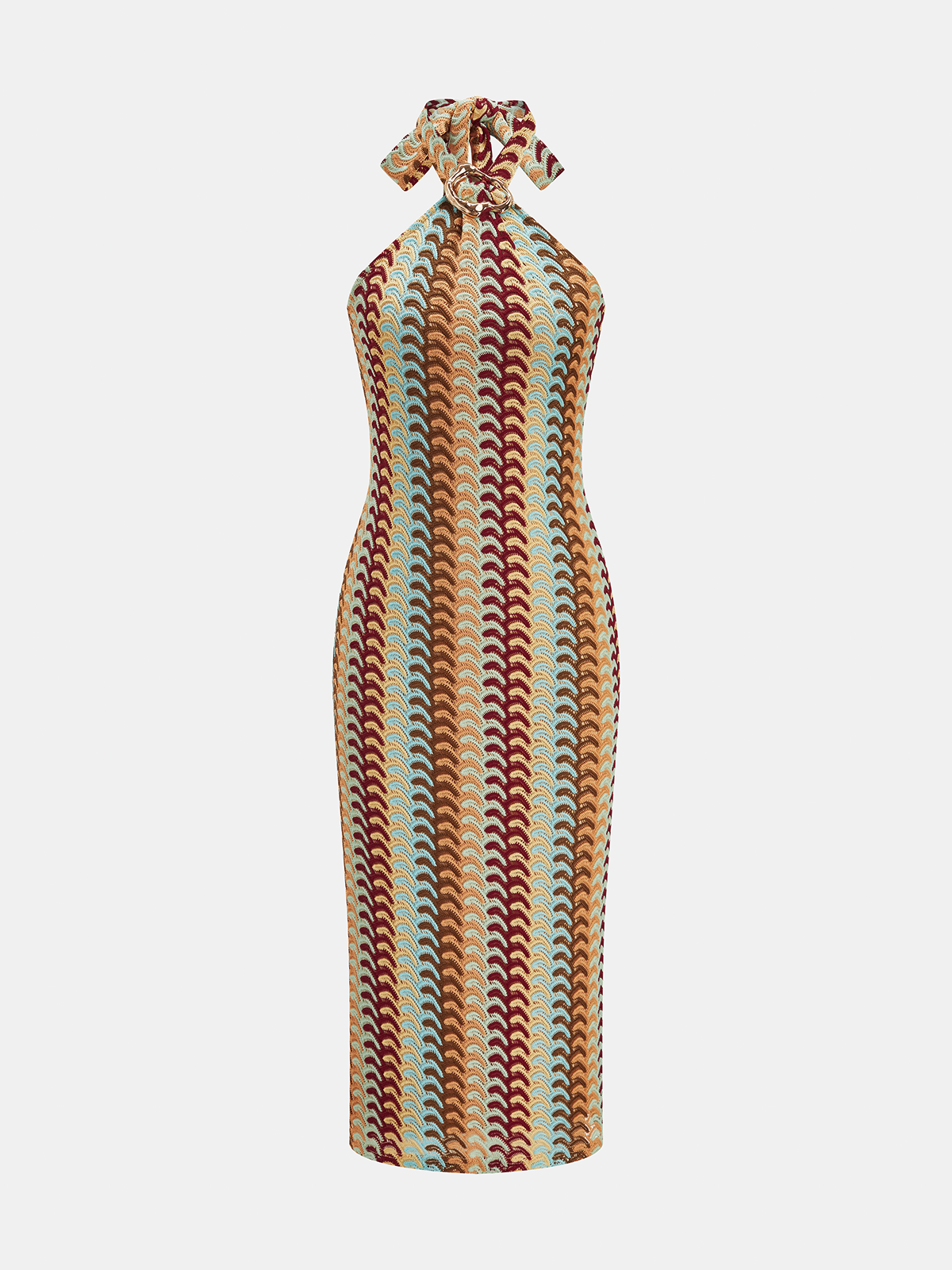 Multicolor Striped Knit Halter Midi Dress for Summer Festivities