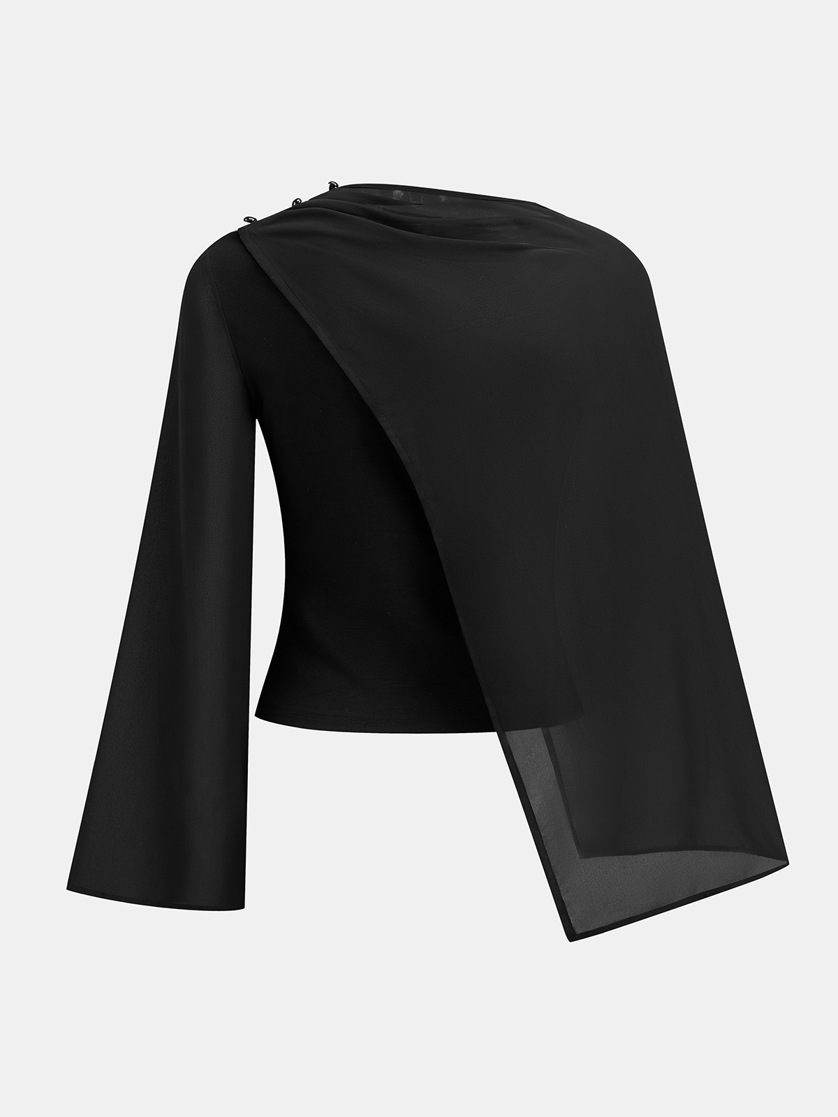 Asymmetric Mesh Overlay Flare Sleeve Blouse | Women's Elegant Fashion Top