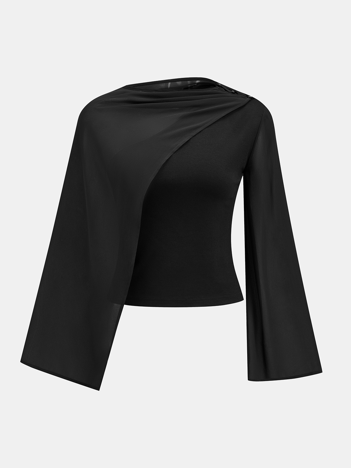 Asymmetric Mesh Overlay Flare Sleeve Blouse | Women's Elegant Fashion Top
