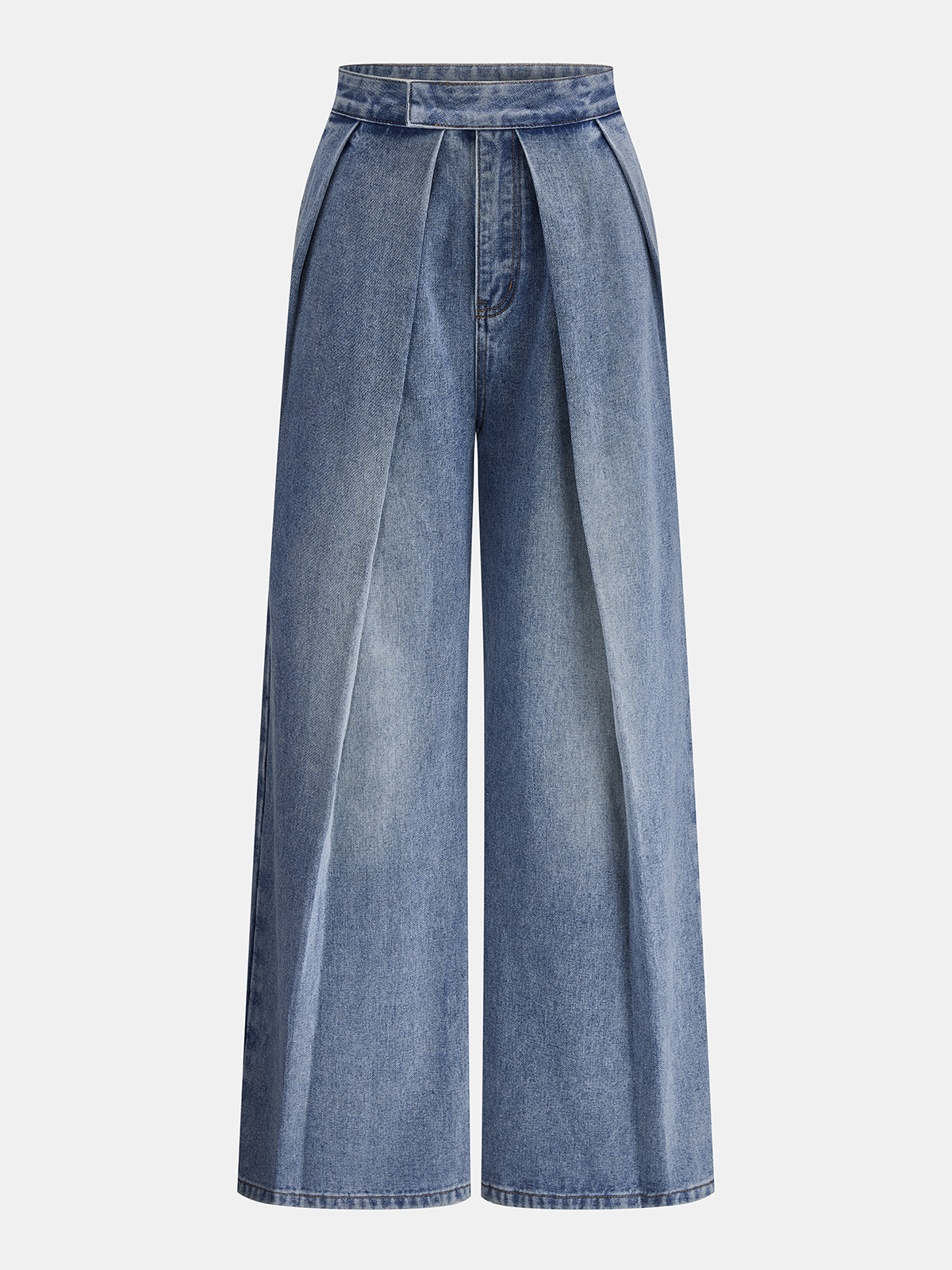 Structured Pleated Wide-Leg Jeans High Waist Fashion Denim