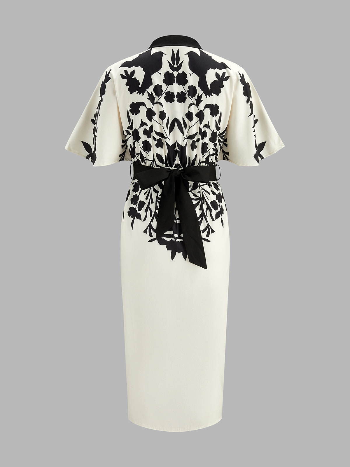 Abstract Print V-Neck Belted Midi Dress for Casual and Formal Wear