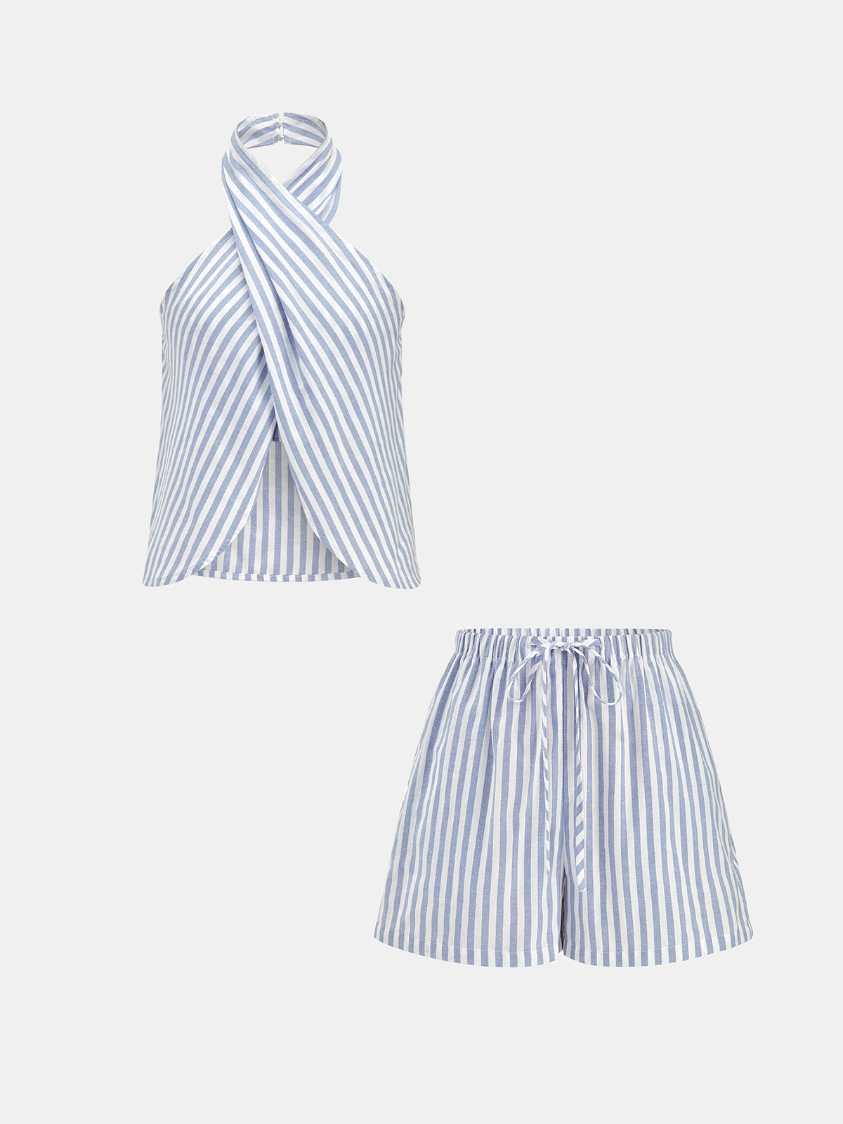 Striped Halter Top & Drawstring Shorts Set for Summer Outfits