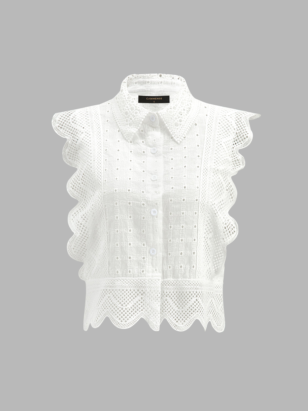 Eyelet Embroidery Ruffle Sleeveless Shirt for Women Casual Summer Wear