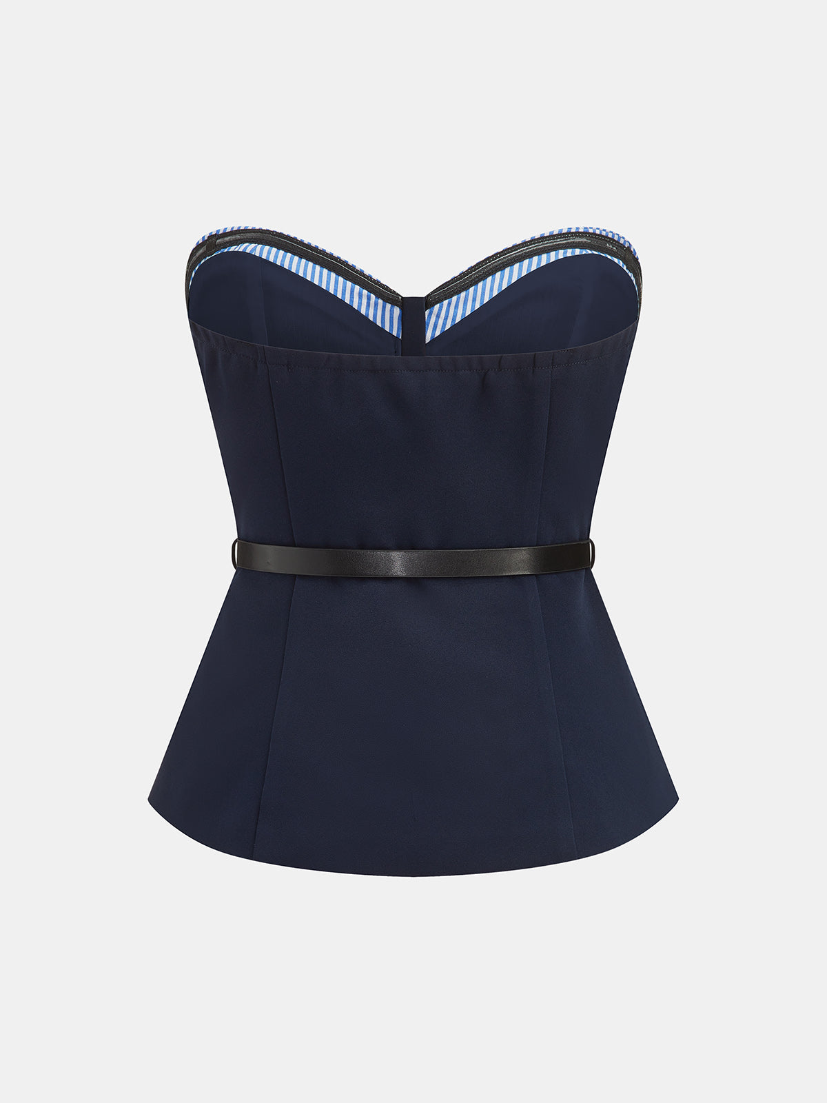 Striped Patchwork Strapless Belted Top & Pants Set, Casual Summer Outfit for Women