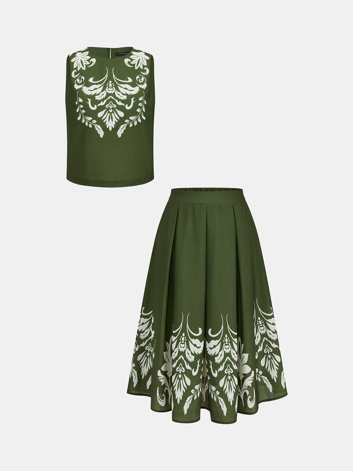 Printed Sleeveless Top & Midi Skirt Set for Women's Casual Wear
