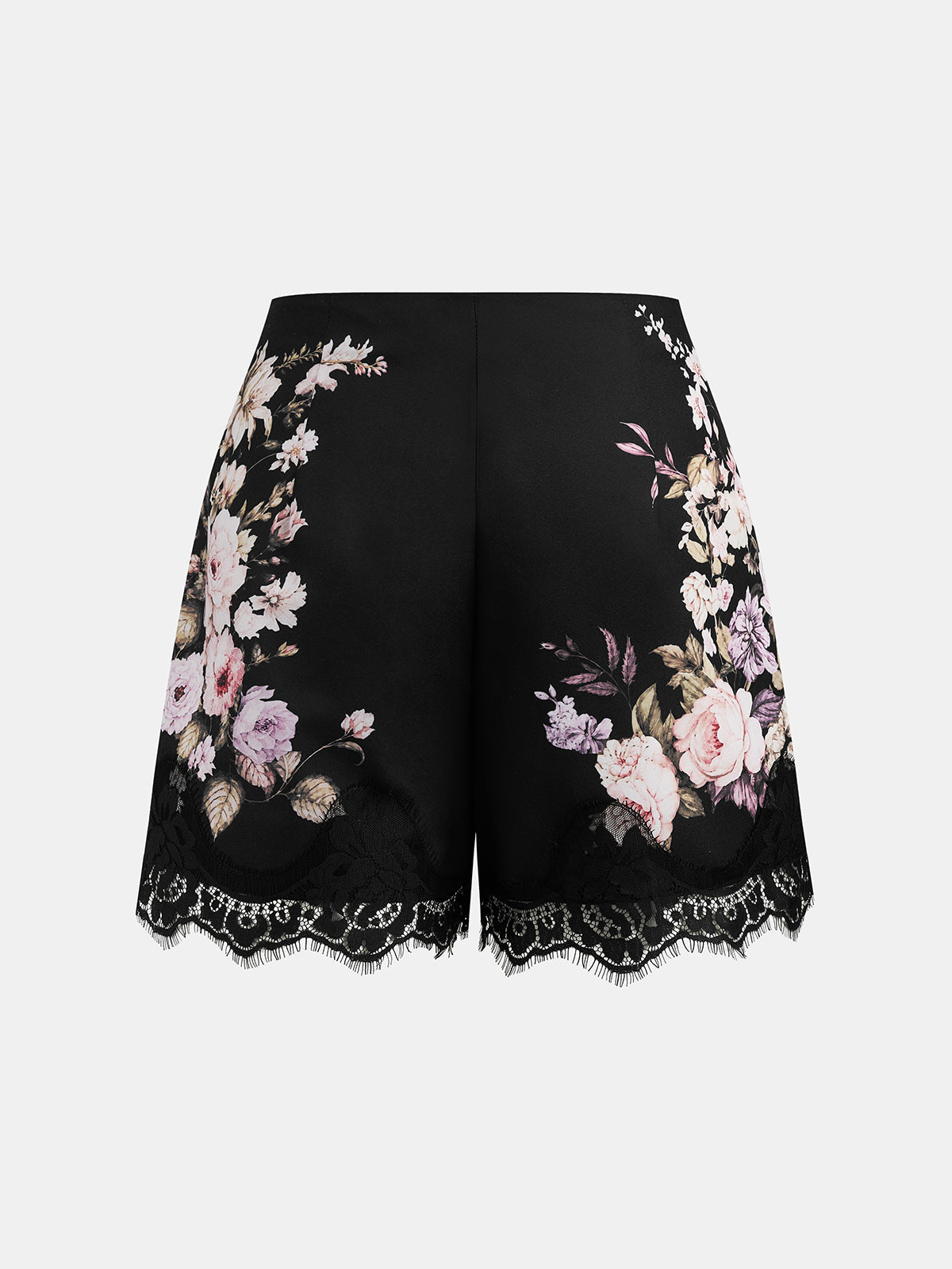 Floral Print Lace Trim Mid Waist Shorts - Women's Summer Casual Fashion