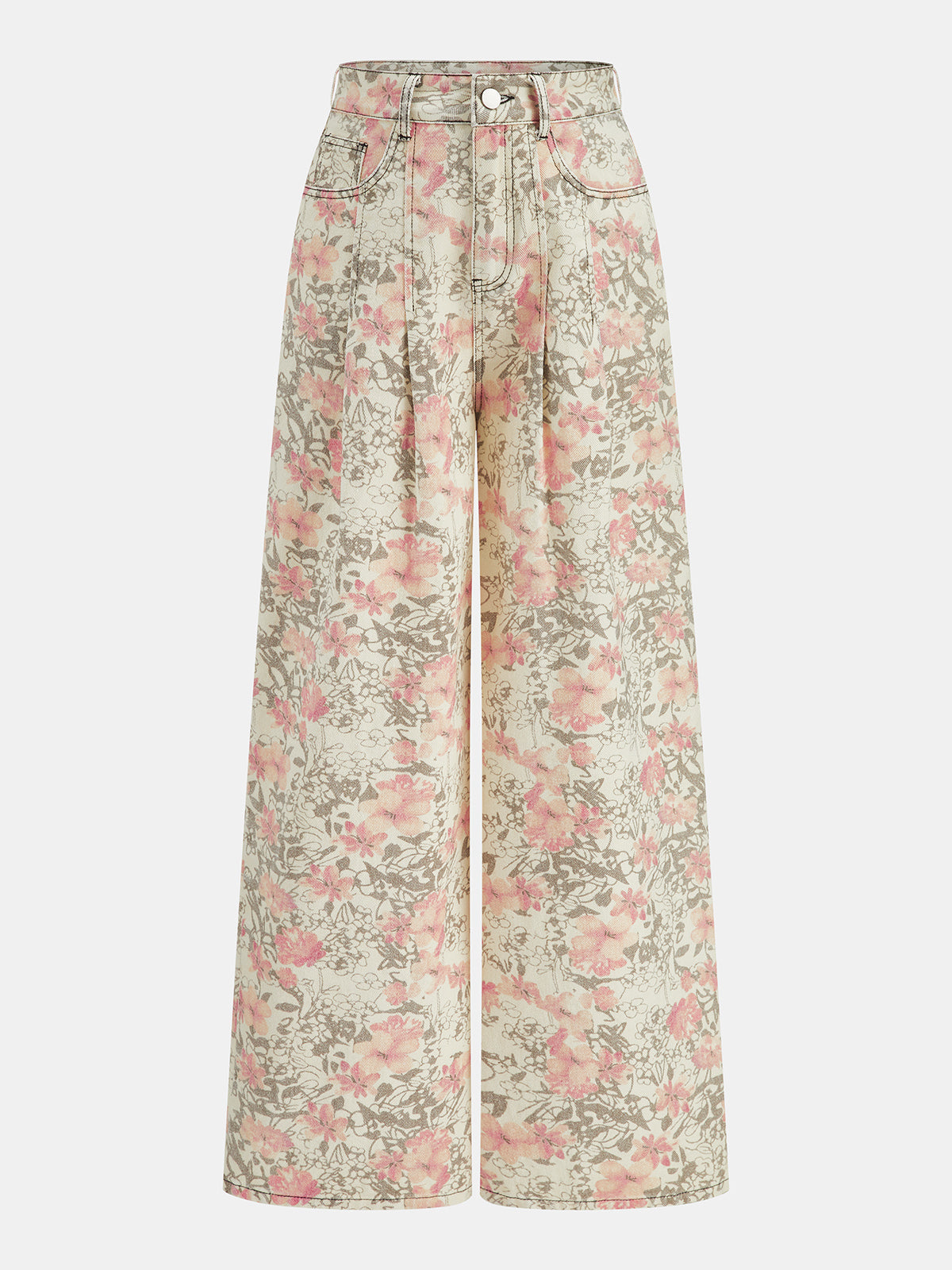 Floral Mid Waist Wide Leg Jeans for Women Trendy Casual