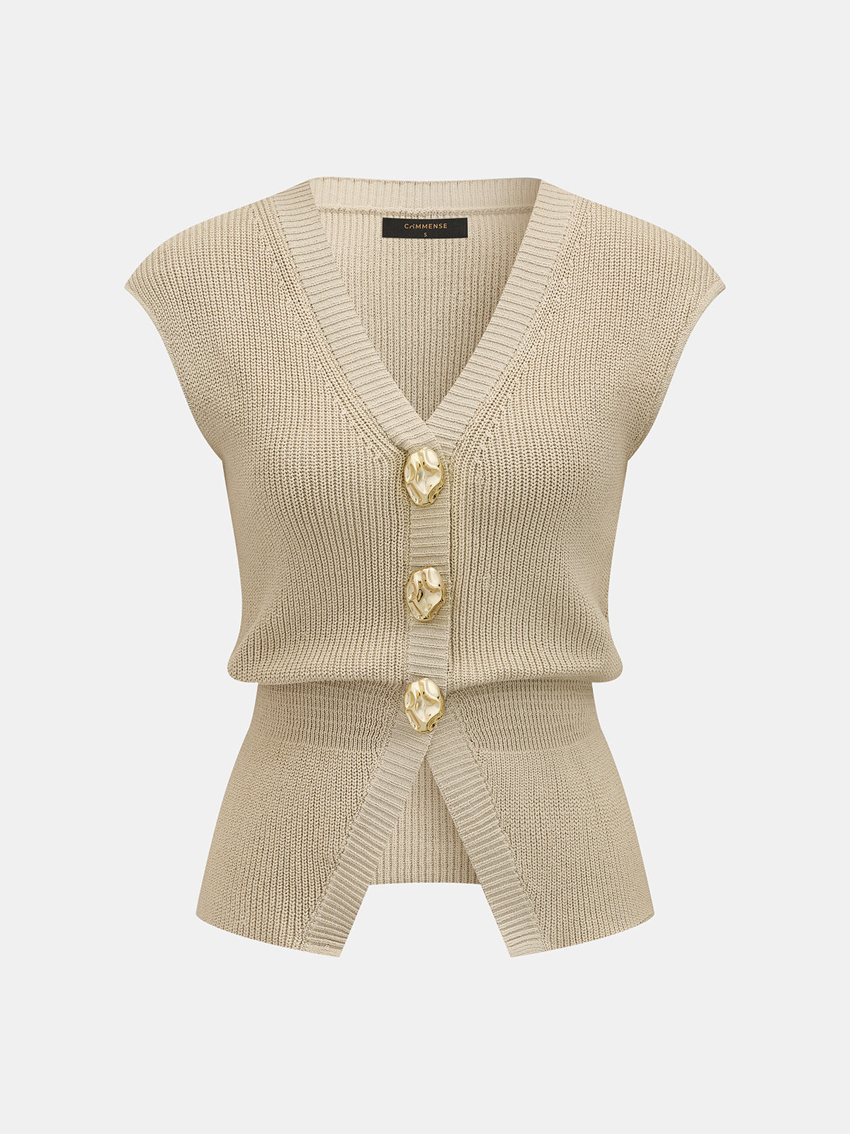 V-Neck Metal Accent Knit Vest Lightweight Layering Piece