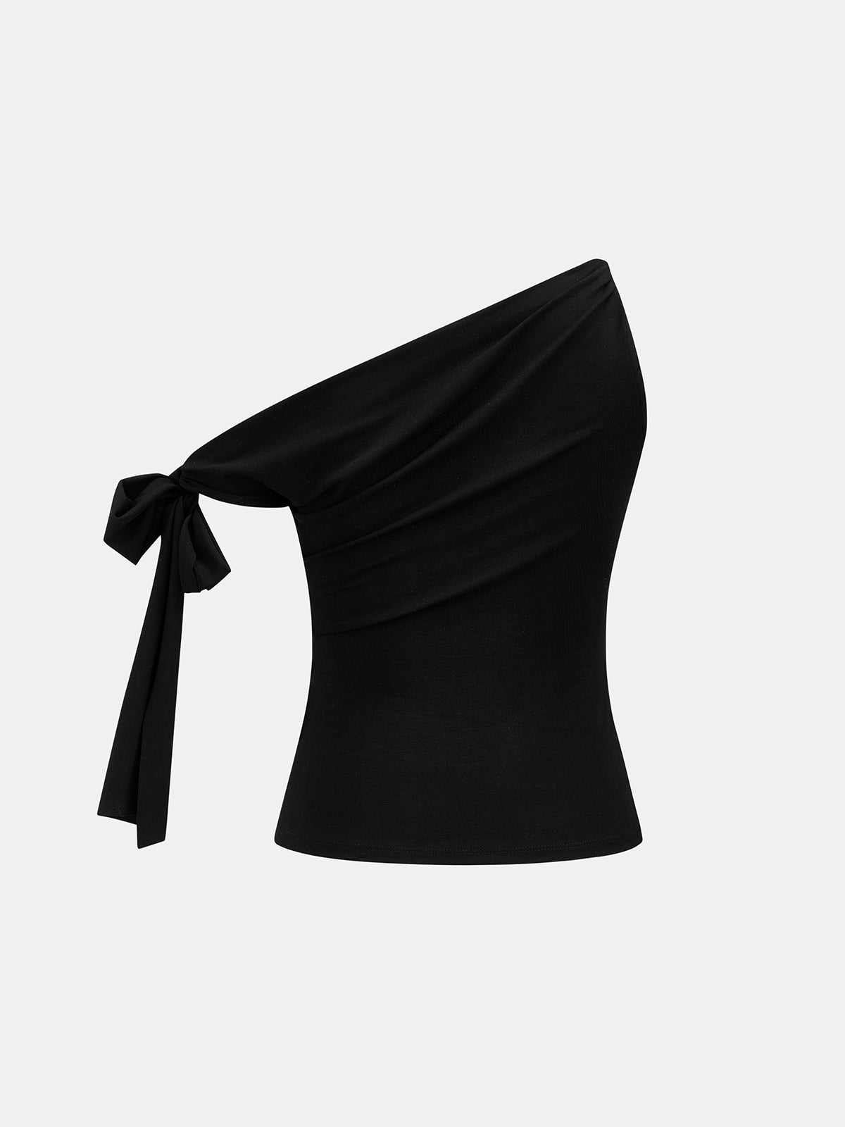 One Shoulder Tie Detail Slim Knit Top Stylish Casual Women's Fashion