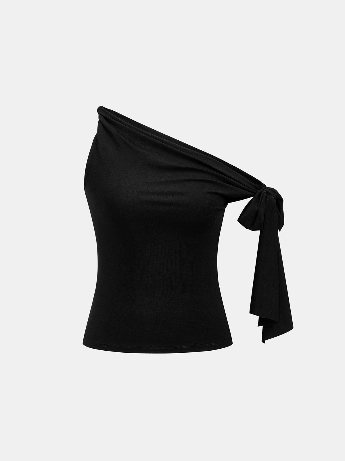 One Shoulder Tie Detail Slim Knit Top Stylish Casual Women's Fashion