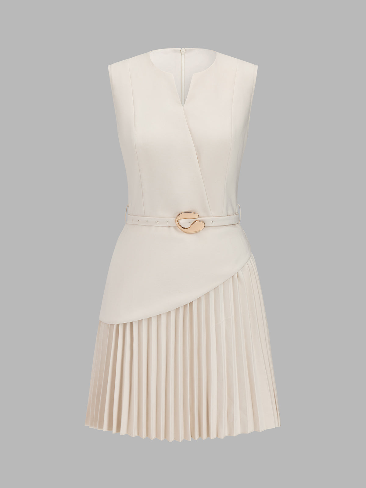Sleeveless Belted Pleated Mini Dress with Adjustable Waist Tie