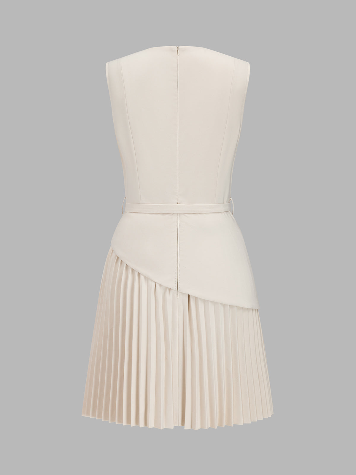Sleeveless Belted Pleated Mini Dress with Adjustable Waist Tie