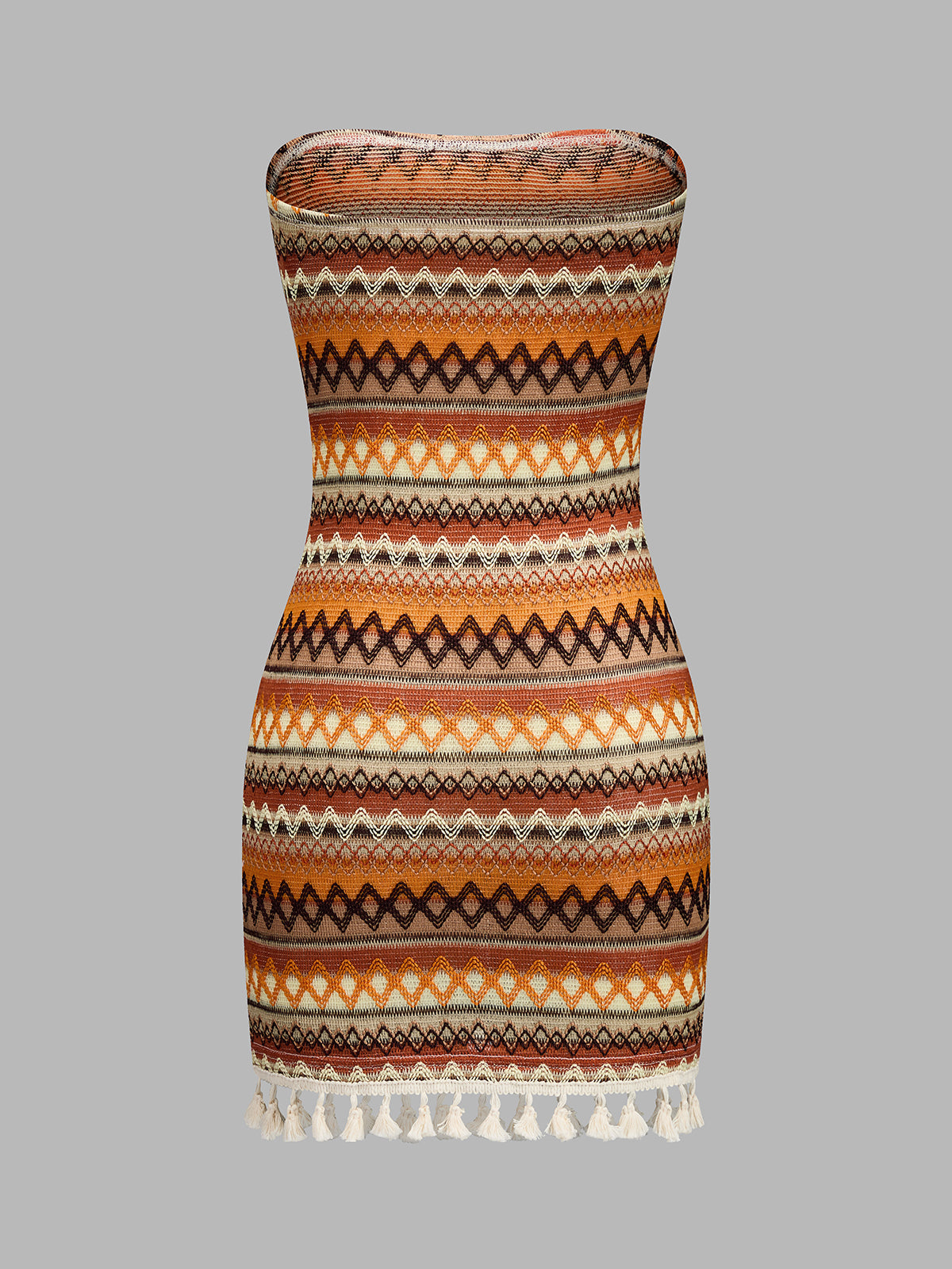 Strapless Geometric Tassel Bodycon Mini Dress for Cocktail Party