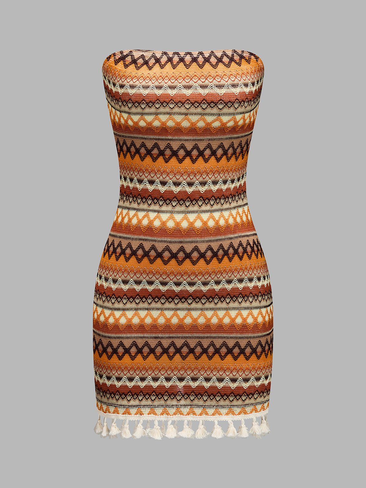 Strapless Geometric Tassel Bodycon Mini Dress for Cocktail Party