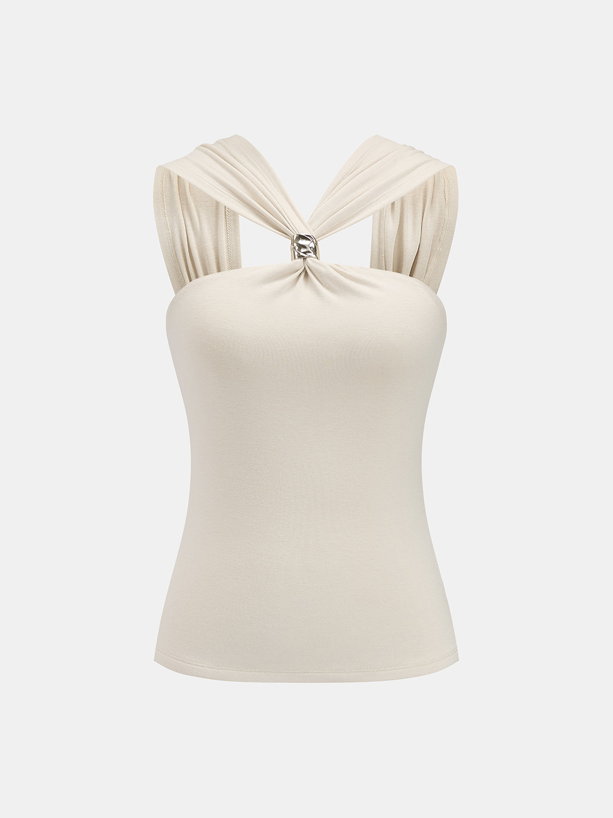 Metal Detail Twist Fitted Tank Top for Women Summer Casual Wear