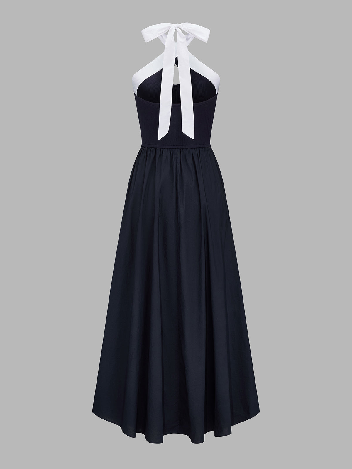 Color Block Halter Keyhole Midi Dress with Tie Waist Detail