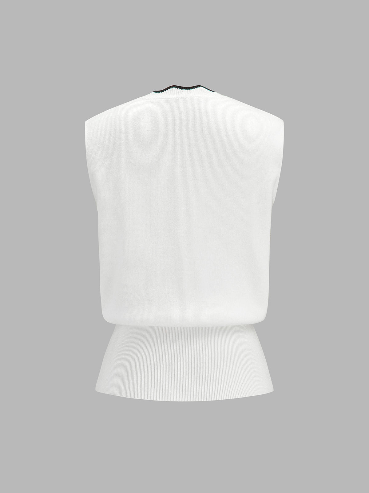 Frog Button Wave Trim Sleeveless Knit Vest Lightweight Casual Style