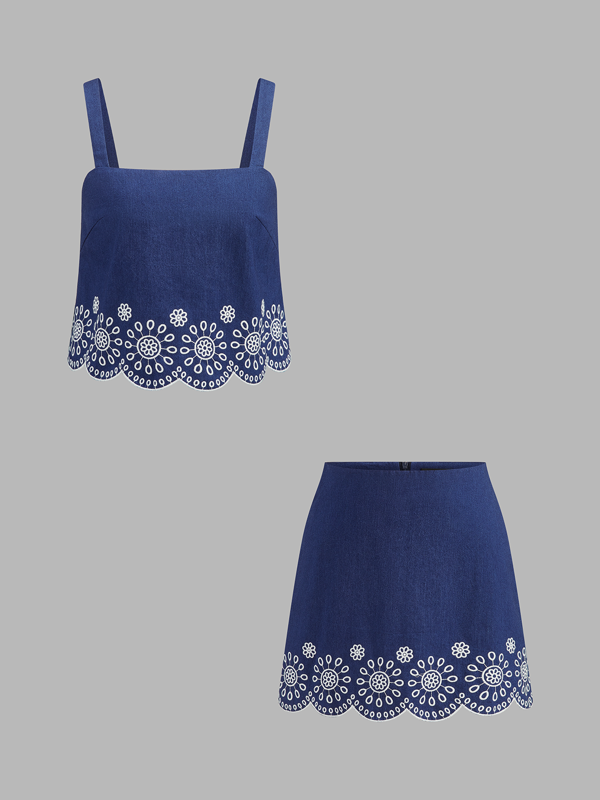 Embroidered Scalloped Two Piece Skirt Set for Women, Elegant Evening Wear