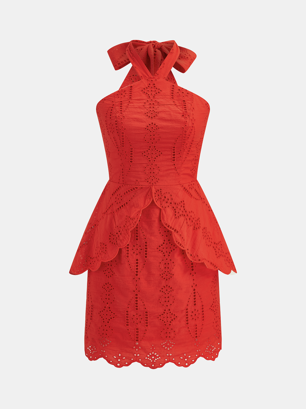 Eyelet Halter Layered Mini Dress - Summer Casual Beachwear Collection