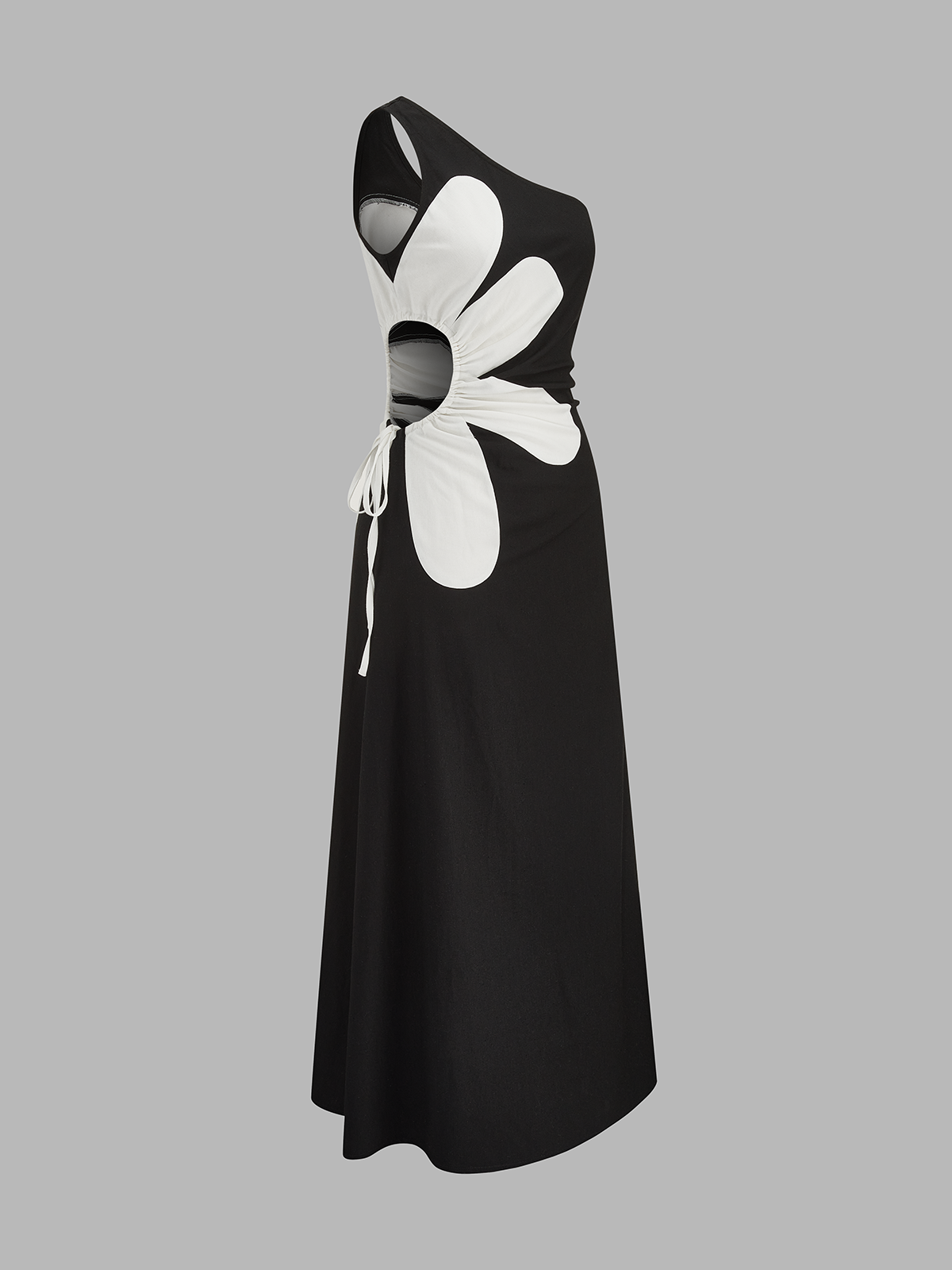 One Shoulder Big Floral Cutout Maxi Dress – Elegant Evening Wear Gown