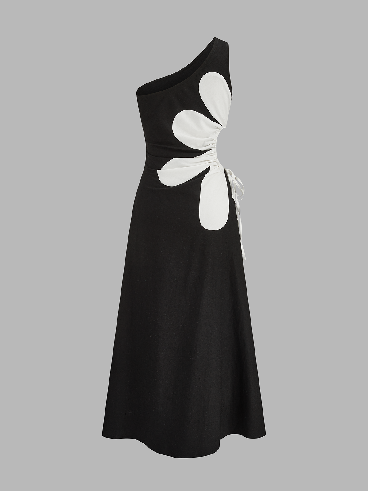 One Shoulder Big Floral Cutout Maxi Dress – Elegant Evening Wear Gown