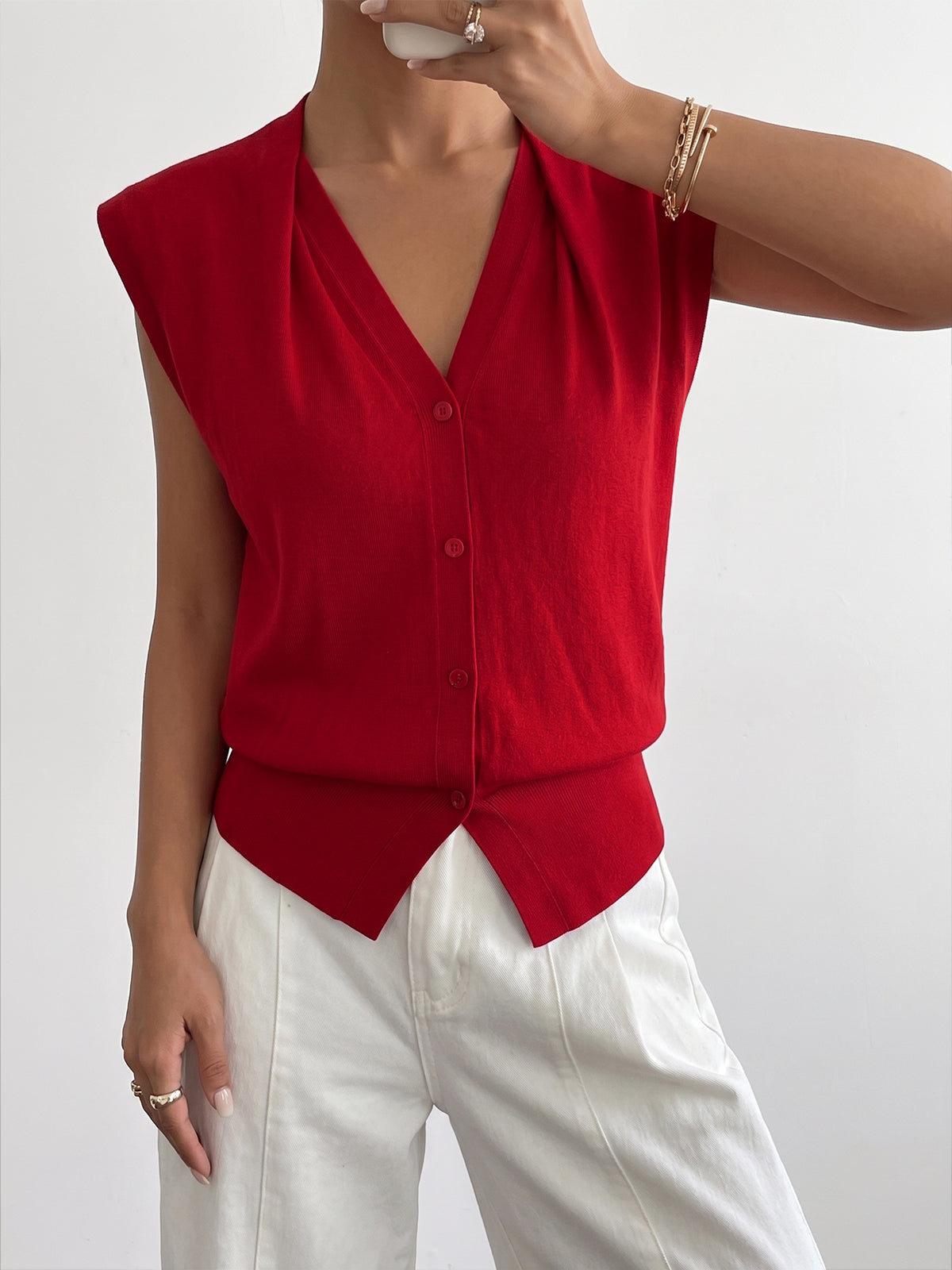 Wool Blend Sleeveless V-Neck Cardigan for Layering Essentials
