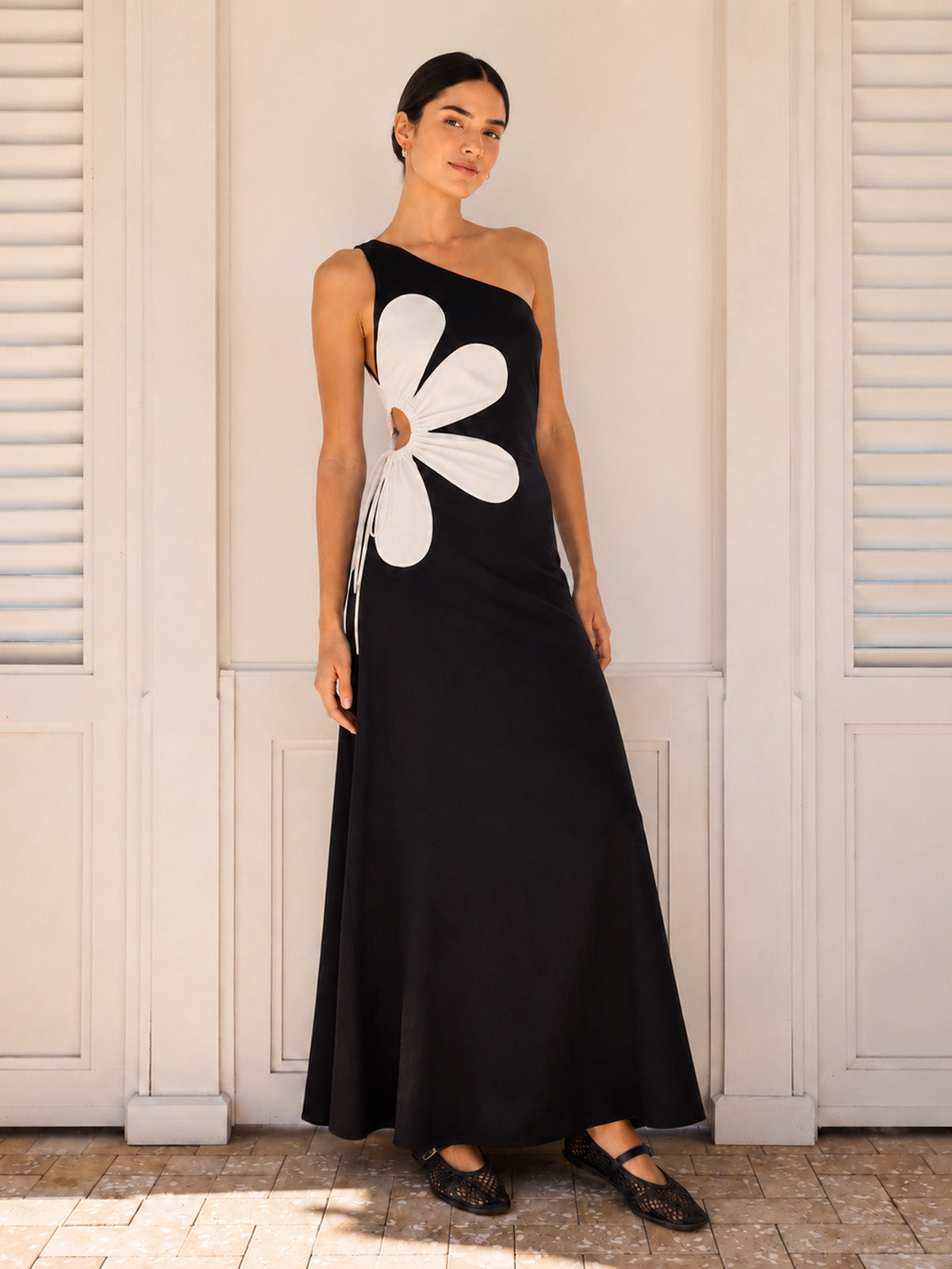 One Shoulder Big Floral Cutout Maxi Dress – Elegant Evening Wear Gown