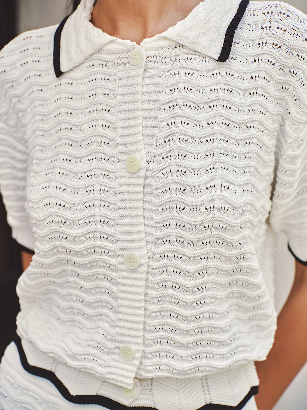 Textured Contrast Trim Open-Knit Co-ords Set for Stylish Layering Outfits