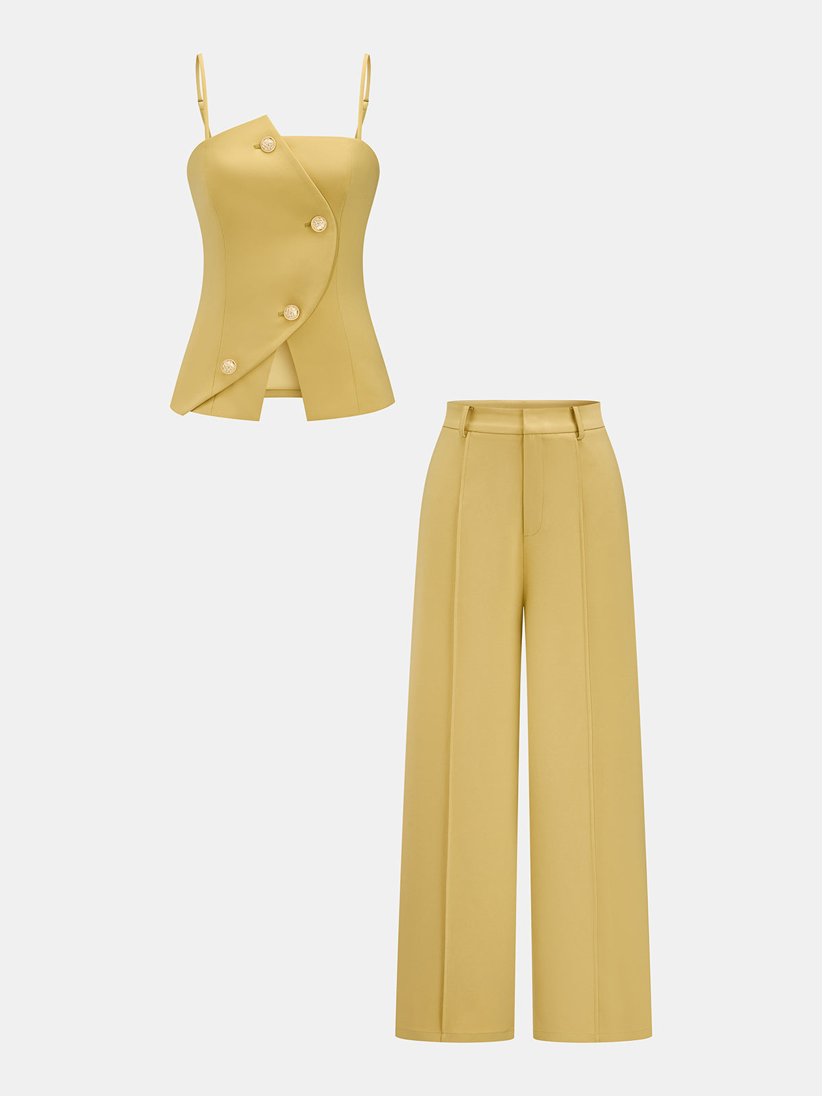 Asymmetric Metal Button Cami Top & Pant Set Women’s Trendy Outfit