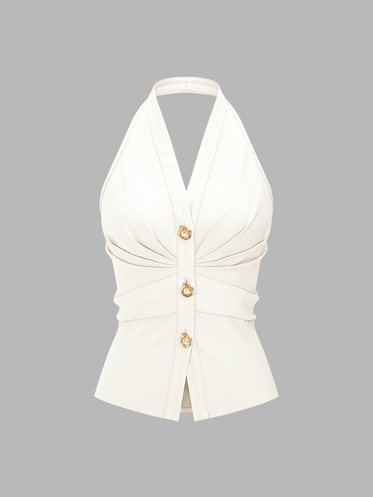 Metal Button Denim Halter Ruched Top - Versatile Women's Streetwear Essential