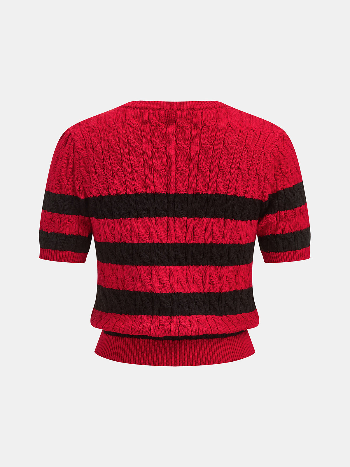 Striped Cable Knit Short Sleeve Cardigan with Button Front Closure